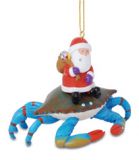 Resin Ornament - Blue Crab with Santa