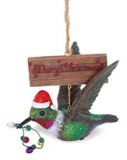 Resin Ornament - Hummingbird with Santa Hat