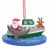 Resin Ornament - Whale Watch Boat with Santa