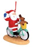 Resin Ornament - Santa Riding Bicycle With Friend