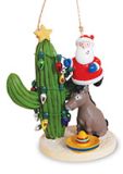Resin Ornament - Santa and Burro Decorating Saguaro with Lights
