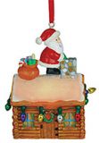 Light-up Resin Ornament - Santa on Log Cabin