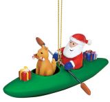 Resin Ornament - Dog in Kayak with Santa