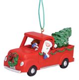 Resin Ornament - Santa in Red Pickup Truck