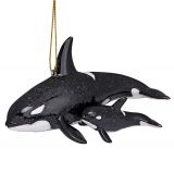 Glossy Resin Ornament - Orca with Baby