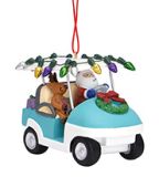 Resin Ornament - Santa In Golf Cart with Lights