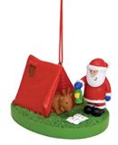 Resin Ornament - Santa Outside Open Tent with Reindeer