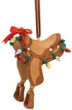 Resin Ornament - Western Saddle with Ribbon and Lights