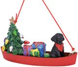 Resin Ornament - Dog in Canoe with Lights