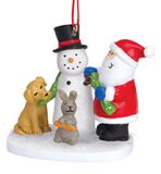 Resin Ornament - Santa and Puppy Building Snowman