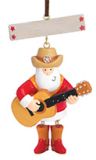 Resin Ornament - Dangle Leg Cowboy Santa with Guitar