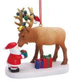 Resin Ornament - Elk with Santa