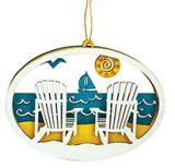 Laser Cut Wood Ornament - Beach Scene Adirondack Chairs