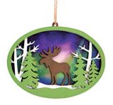 Laser Cut Wood Ornament - Northern Lights Moose