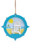 Laser Cut Wood Ornament Compass with Beach Scene