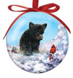 Ball Ornament - Black Bear Cub And Cardinal
