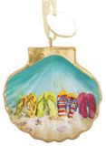 Resin Ornament - Decorated Scallop Shell Flip Flop Beach