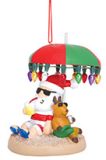 Resin Ornament - Santa and Friend Under Umbrella