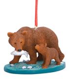 Resin Ornament - Grizzly Fishing With Cub