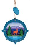 Laser Cut Wood Ornament - Compass with Mountain Scene